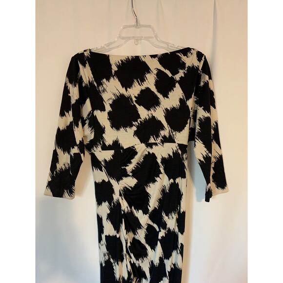 DVF Womens Dress 6 Bodycon Wool Knee Length Black White Vneck Cocktail - Picture 5 of 12